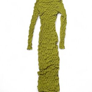 Green bubble‎ textured long sleeve dress